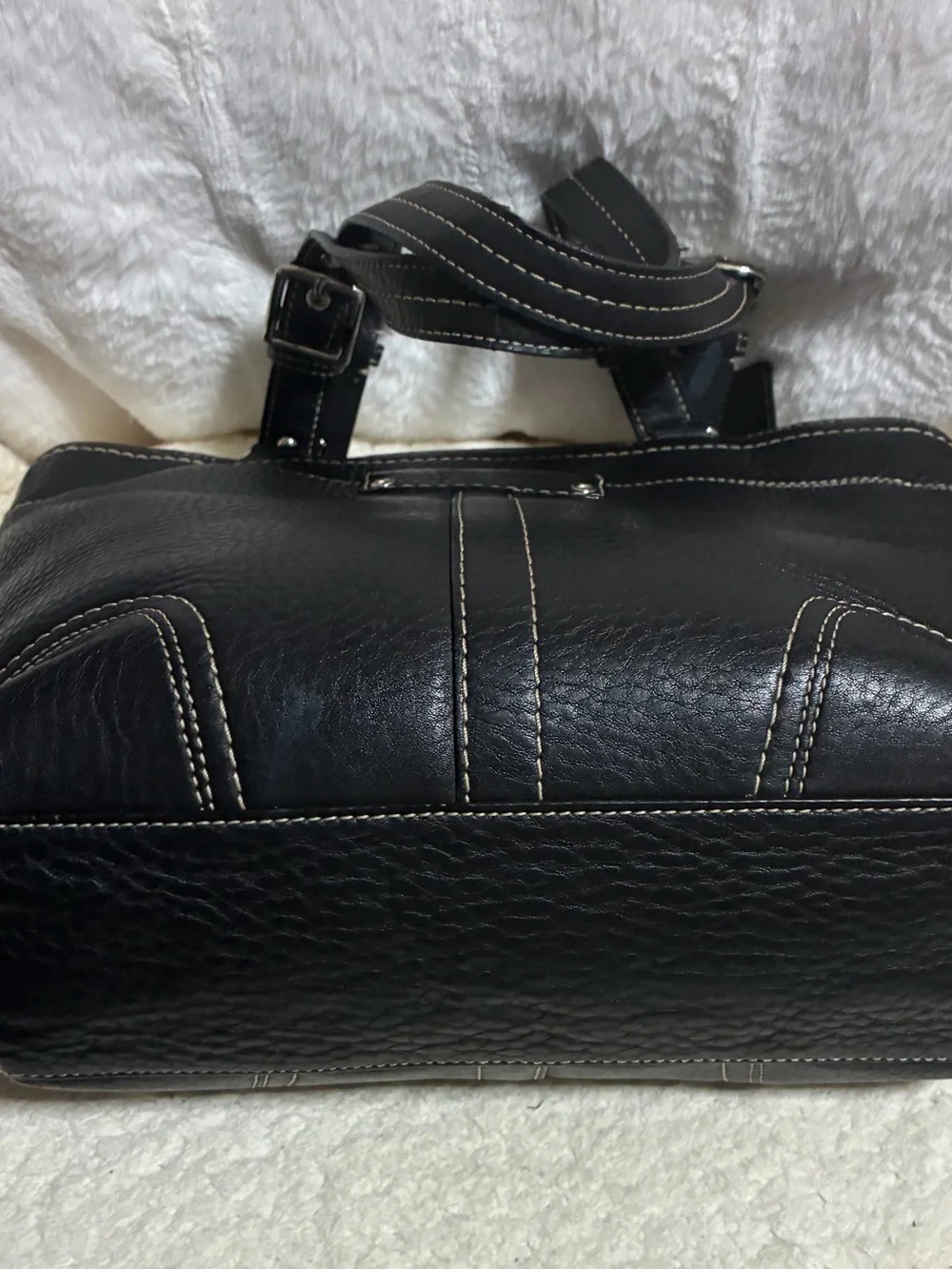 Coach Hamilton Black Leather Shoulder Bag with White Stitching